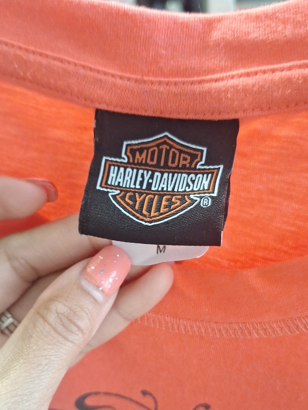 Harley-Davidson Rock N Roll Coral Orange Top - Picture 3 of 6